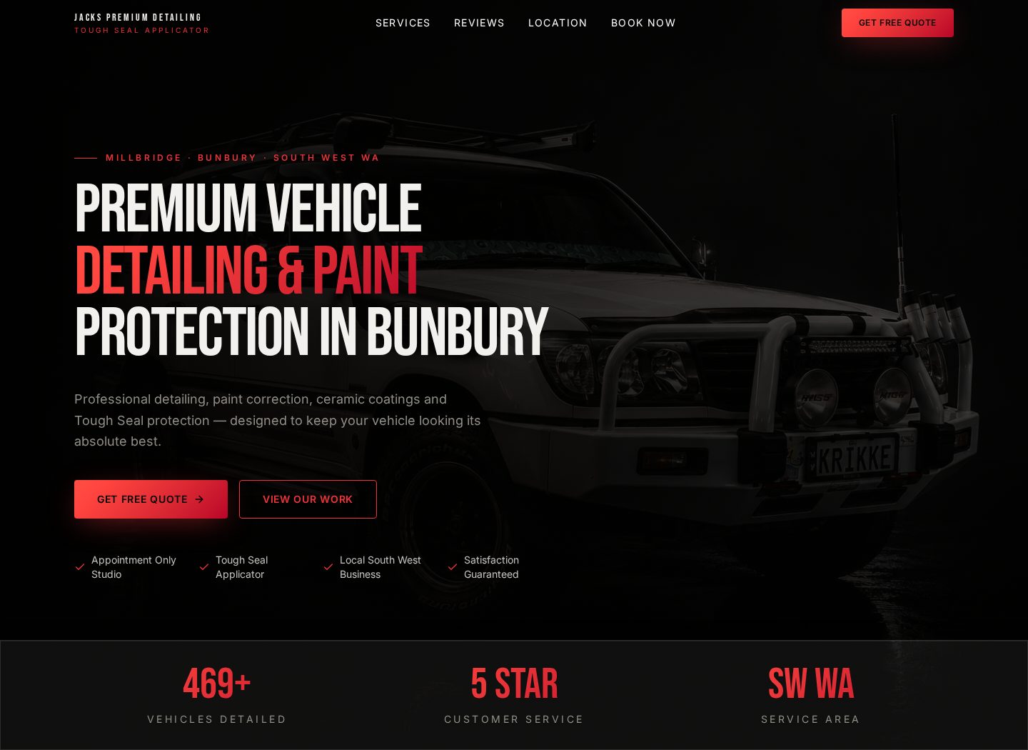 Jack’s Premium Detailing website shown in a desktop browser